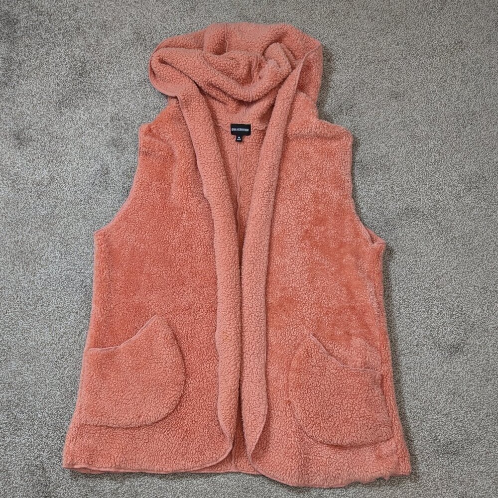 ZENANA OUTFITTERS Peach Pink Sherpa Sleeveless Open Hooded Jacket; Size XL